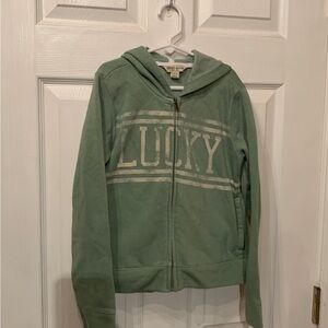 Lucky Brand Kids Green Zip-Up Hoodie with 'LUCKY' Chest Graphic